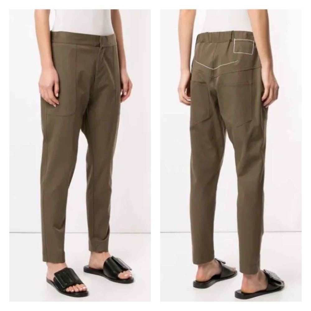 BASSIKE AUSTRALIA Twill Utility Pants Womens Small Olive Green Tapered Stretch